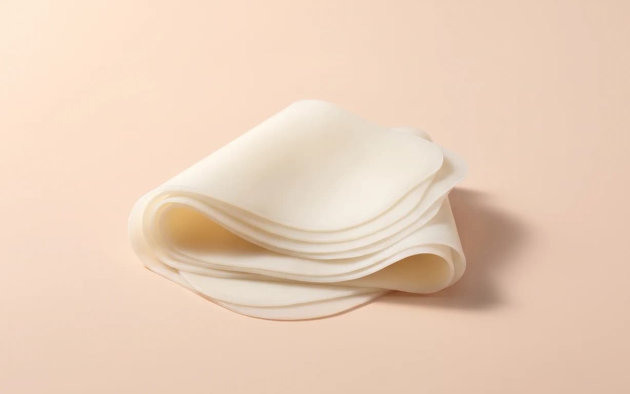 Overlapping ivory wax-like layers on a warm blush background, representing ceramide barrier lipids.