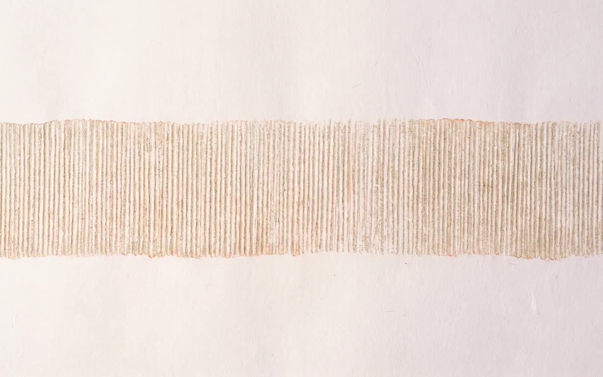 An abstract oat-and-persimmon pressure rubbing crosses warm-ivory hanji paper.