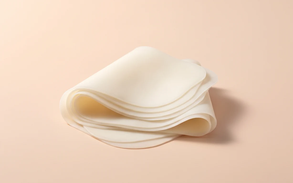 Overlapping ivory wax-like layers on a warm blush background, representing ceramide barrier lipids.